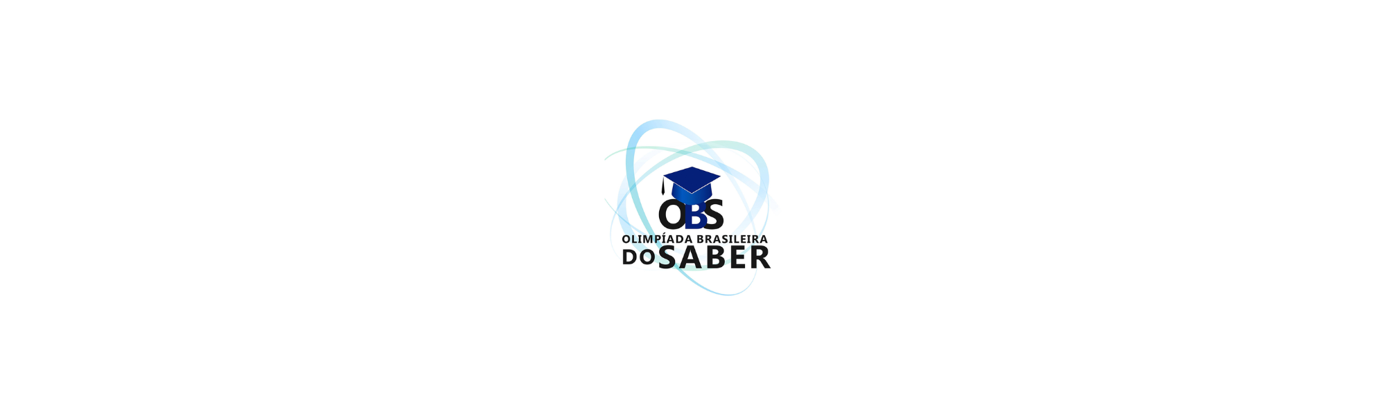 Um logo com as letras "OBS" sob um chapéu de formatura azul e anéis abstratos, com o texto "OLIMPÍADA BRASILEIRA DO SABER" abaixo.