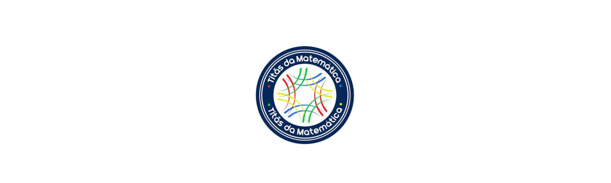Logotipo circular com o texto "Titãs da Matemática" em azul e linhas coloridas no centro.